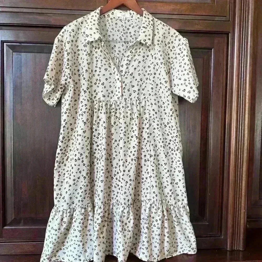 Easel Leopard Print flowing lightweight layers Dress, size Small! White & Brown
